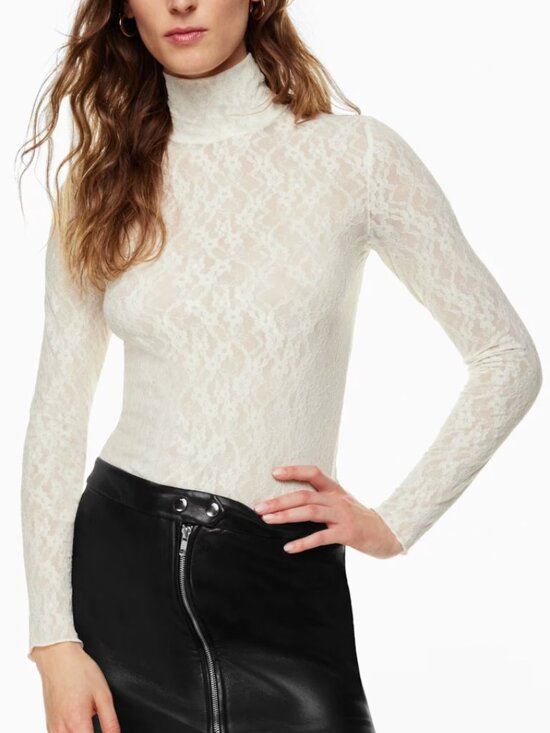 Wilfred Tops - Wilfred Aritzia Fitted Sheer White Lace Long-sleeve Turtleneck Top Stretch